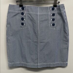 NWT Talbots Petites Navy White Striped Nautical Cotton Skirt Button Detail 8P